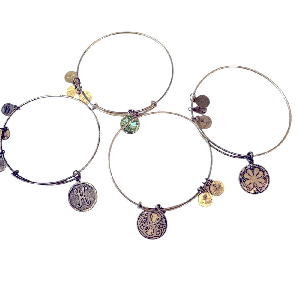 Alex & Ani Set 4 Bracelets Bangles Strength Shamrock K Peridot Gold Jewelry